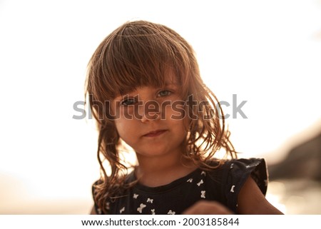 Similar – Image, Stock Photo Adorable little girl combed with pigtails