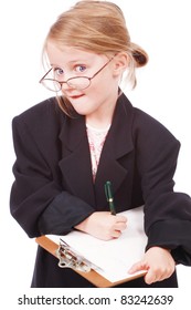 Cute Little Girl Pretending To Be A Business Woman