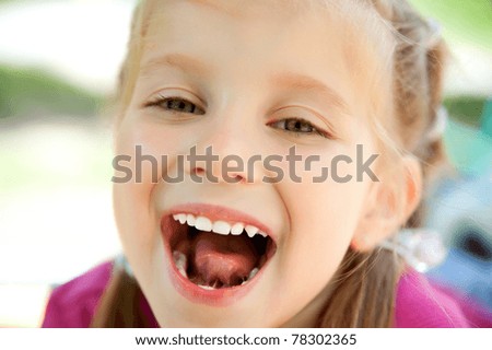 Similar – Image, Stock Photo Cheeky! Toddler, Girl, Food, Sun hat