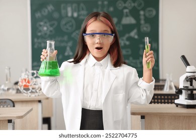 Cute little girl studying chemistry in science classroom - Powered by Shutterstock