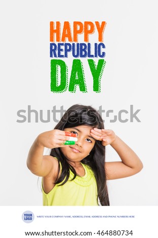 Cute Little Girls Fingers Painted With Indian National Tricolour Flag Isolated Over White Background Cute Little Girls Fingers Painted With Indian National Tricolour Flag Isolated Over White Background