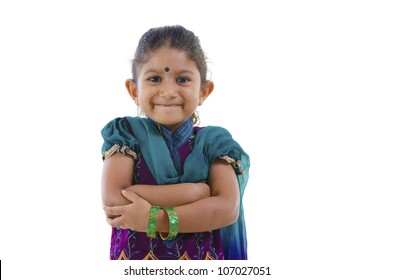 Cute Little Indian Girl, Isolated White Background