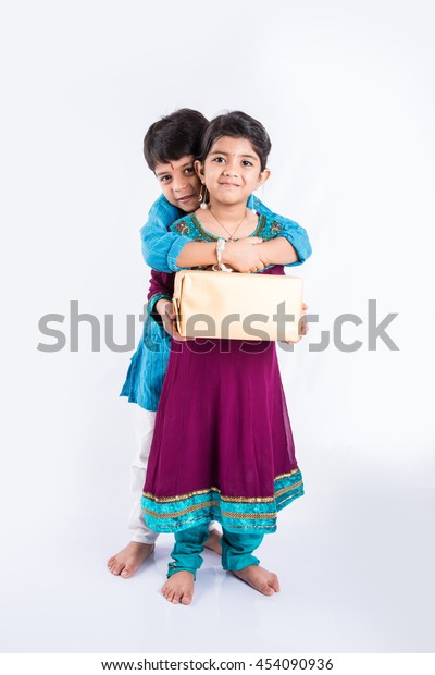 Cute Little Indian Sister Tying Rakhi Stock Photo 454090936 