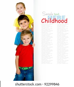 Cute Little Kids Ower A  White Background