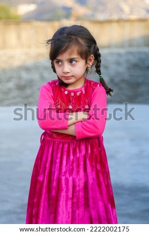 Similar – Image, Stock Photo Adorable little girl combed with pigtails
