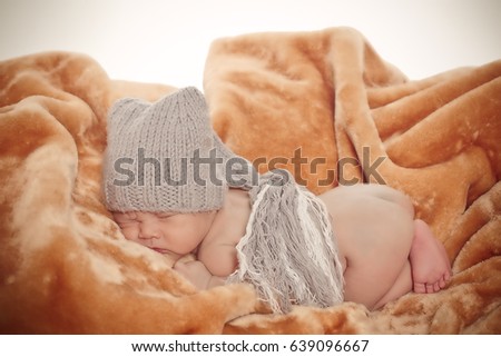 Similar – Baby girl with pompom hat sleeping