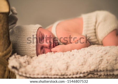 Similar – Baby girl with pompom hat sleeping