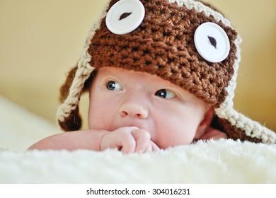 Cute Little Newborn Baby Wearing Funny Hat