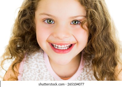 Cute Little Preschooler Girl With Chocolate Milk Mustache Isolated On White