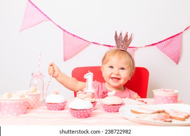 Cute Little Princess At First Birthday Party