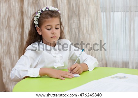 Cute Little Schoolgirl Pondered Beautiful Girl On The Open Book Child Had A Serious Cute Little Schoolgirl Pondered Beautiful Girl On The Open Book Child Had A Serious