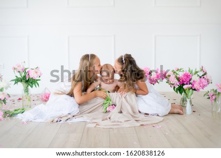 Similar – Image, Stock Photo happy mother and 9 month old baby in matching pajamas