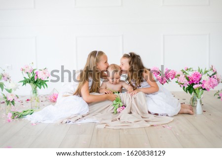 Similar – Image, Stock Photo happy mother and 9 month old baby in matching pajamas