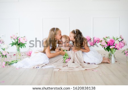 Similar – Image, Stock Photo happy mother and 9 month old baby in matching pajamas