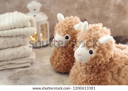 cute llama fluffy trendy slippers soft pastel colours beige