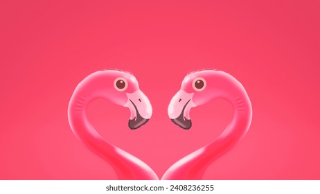 Cute loving inflatable flamingos looking at each other and composing a heart shape, romance and summer concept - Powered by Shutterstock