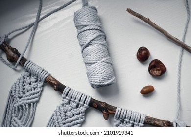 Cute Macrame Feather On Light Background