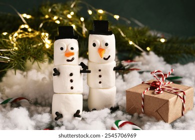 Cute marshmallow snowmen. Funny snowmen decoration for Christmas - Powered by Shutterstock