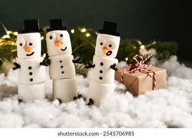 Cute marshmallow snowmen. Funny snowmen decoration for Christmas - Powered by Shutterstock