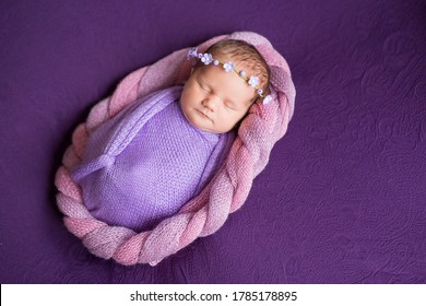 Cute Newborn Baby In A Basket