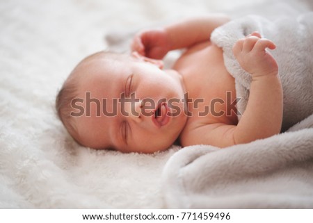 Similar – Image, Stock Photo Baby girl crying because wants pacifier