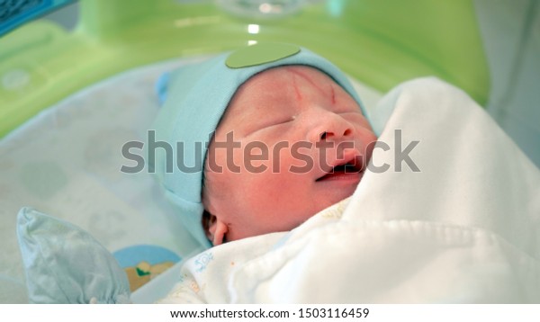 Cute Newborn Baby Smiling Crib Mattress Stock Photo Edit Now