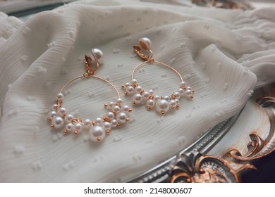 Cute Pearl And Gem Earring And Hair Tie Product Photography