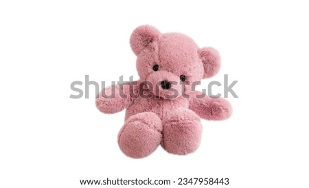 Cute pink teddy bear with white wallpaper.