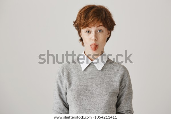 Cute Playful Redhead Short Haircut Freckles Stock Photo Edit Now