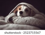 cute puppy hiding under the blanket