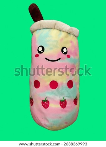 Cute Rainbow Bubble Tea Plush Toy on Green Background