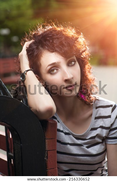 Cute Red Haired Women Curly Hair Stock Photo Edit Now 216330652