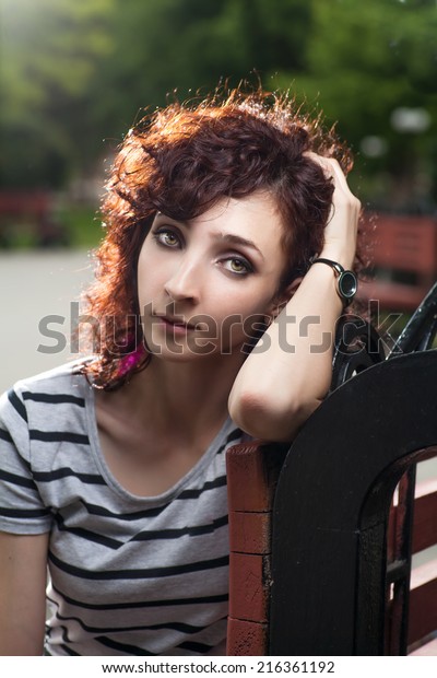 Cute Red Haired Women Curly Hair Stock Photo Edit Now 216361192