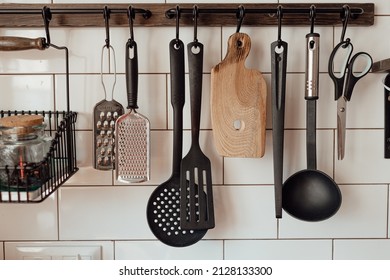 A Cute Rustic Kitchenware In The Kitchen. Cozy Way To Rest, Home Comfort Concept. 