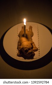 Cute Shar Pei Dog Shape Cake With Candle Light Up