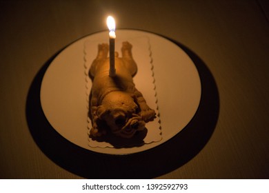 Cute Shar Pei Dog Shape Cake With Candle Light Up