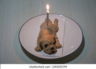 Cute Shar Pei Dog Shape Cake With Candle Light Up