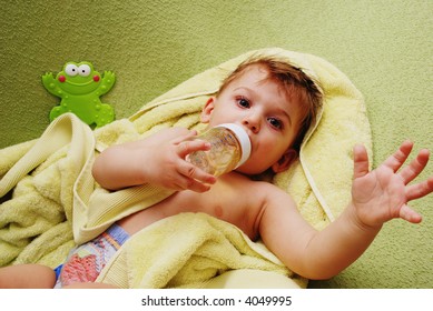 Cute small  boy after having shower