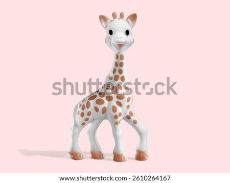 Cute small giraffe toy isolated on the pink background