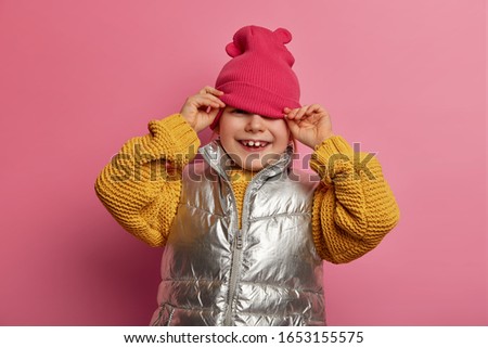 Similar – Image, Stock Photo Happy child with pink shirt in the garden