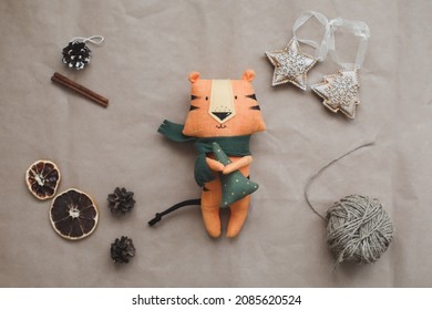 Cute Soft Toy Tiger - Symbol Of 2022, Oriental Calendar Concept