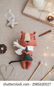 Cute Soft Toy Tiger - Symbol Of 2022, Oriental Calendar Concept