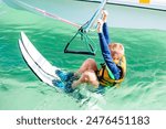 cute sporty boy water skiing in Mauritius