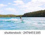 cute sporty boy water skiing in Mauritius