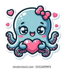 Cute sticker vector-style image of octopus valentine