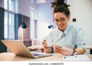 Cute Student Girl Checking Phone