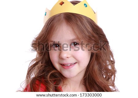 cute sweet emotional little with paper crown