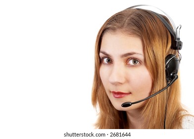 cute techsupport girl on the phone using headset