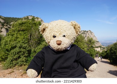 Cute Teddy Bear On The Mountain Of Montserrat In Monistrol De Montserrat, Catalonia, Spain.