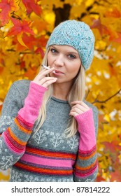 Cute Teen Girl Smoking Cigarette Outside